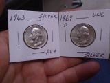 1963 & 1964 D Mint Silver Washington Quarters