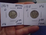 1917 D Mint & 1918 D Mint Mercury Dimes