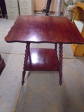 Beautiful Antique Wooden Spool Leg Side Table w/ Scalloped Edge