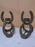 2 Matching Iron Horse Shoe Candle Holders