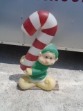 Vintage Lighted Blowmolded Elf w/ Candy Cane