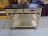 Solid Wood Rolling Painted Kitchen Island w/ 2 Drawers