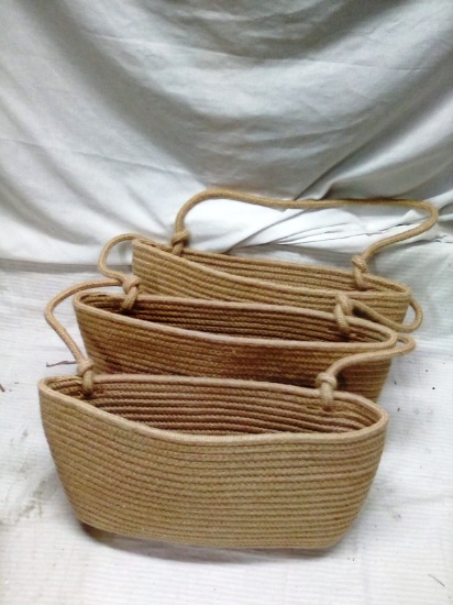 Three Compartment Burlap Woven Carrying Bag