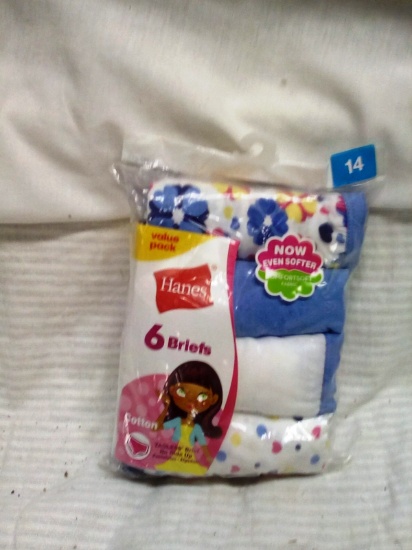 Girl's Size 14 Hanes Cotton Briefs 6 Packs
