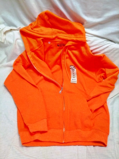 Size Meduim 14 Boys Hooded Hunter Orange Sweatshirt