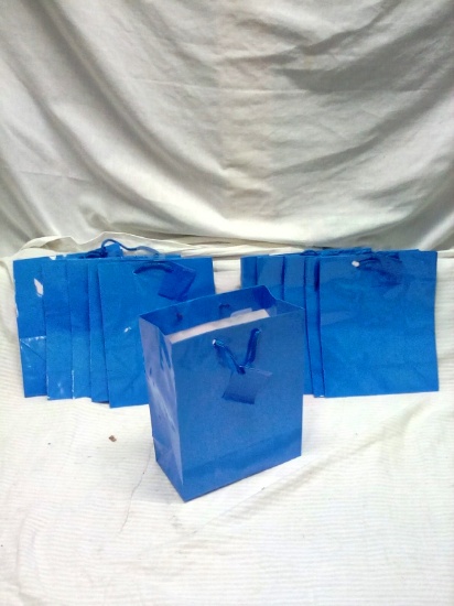Qty. 11 Rope Handle Blue Small Gift Bags 9"x7"x4" Each