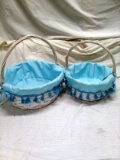 Pair of Woven Baskets With Fabric Inserts