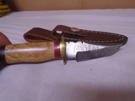 Handmade Custom Damascus Blade Knife w/ Leather Sheave