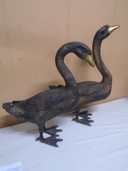 2 Large Metal Geese Statues