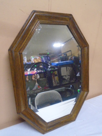 Oak Framed Beveled Glass Wall Mirror