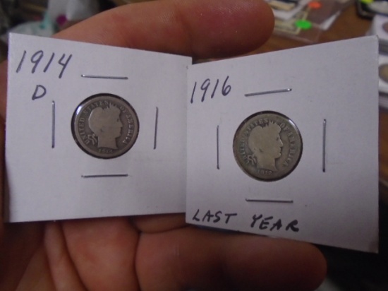 1914 D and 1916 Barber Dimes