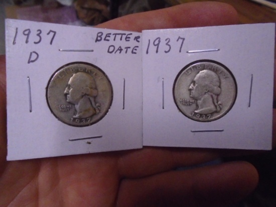 1937 & 1937 D Mint Silver Washington Quarters