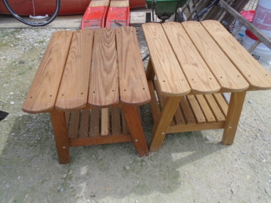 (2) Matching Outdoor Treated Wood Side Tables
