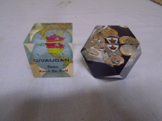 (2) Vintage Acrylic Paperweights