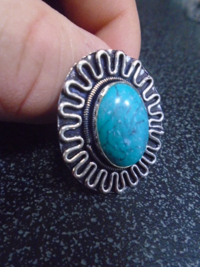 German Silver and Turquoise Sy. Ring