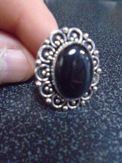 German Silver and Black Onyx Ring