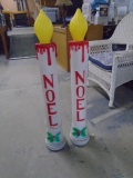 2 Vintage Lighted Blow Mold Noel Candles