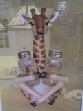 Giraffe Salt and Pepper Shaker Holder w/Glass Shakers