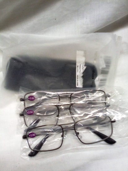Qty. 3 Pair Wire Frame Prescription Reading Glasses Power +2.0