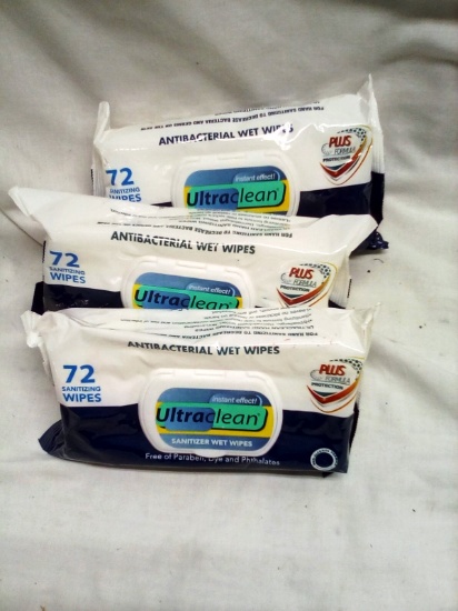 Qty. 3 Packs of 72 Each Antibacterial Wet Wipes