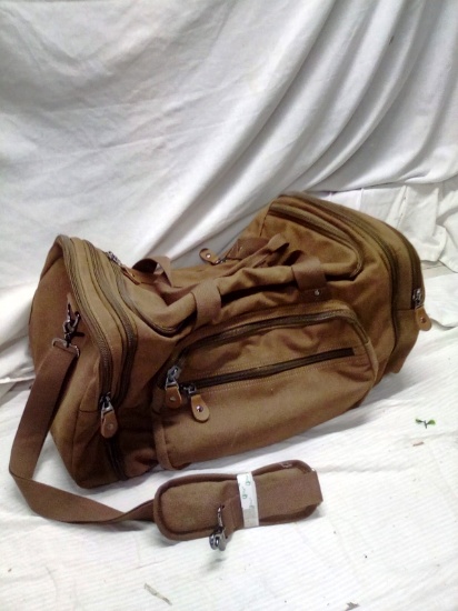 Large Brown Qcustom Canvas Duffle Bag W/Shoulder Strap