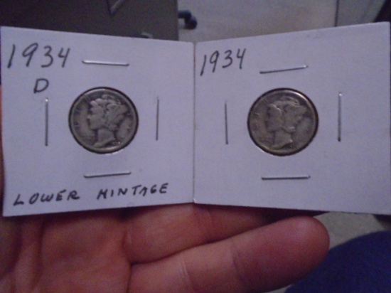 1934 D Mint & 1934 Mercury Dimes