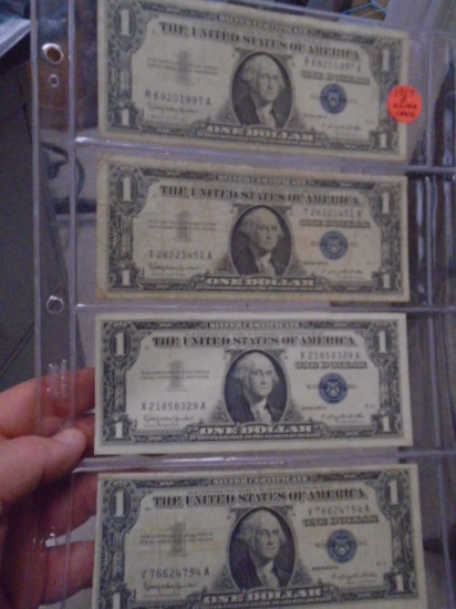 (4) 1957 B 1 Dollar Silver Certificates