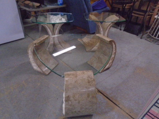 Beautiful 3pc Modern Style Glass Top Cocktail Table w/ 2 Matching End Tables