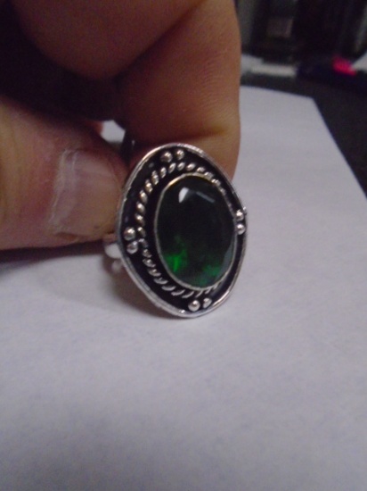 Ladies German Silver & Green Emerald Ring