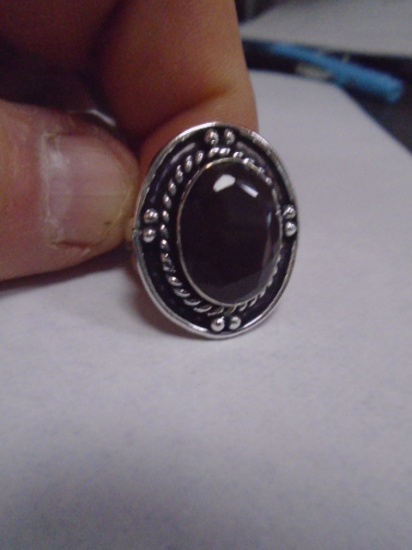 Ladies German Silver & Garnet Ring