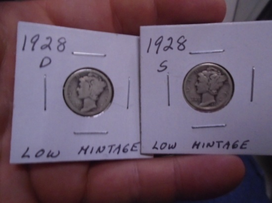 1928 D Mint & 1928 S Mint Mercury Dimes