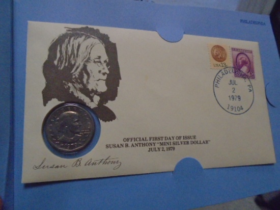 Official First Day of Issue Susan B Anothony "Silver Dollar"