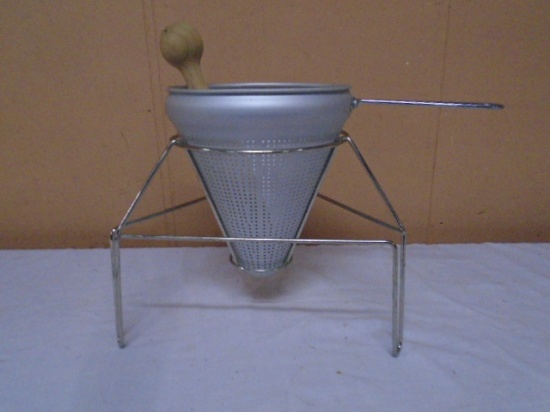 Aluminum Canning Lone Silver Colander w/ Stand & wood Pestle