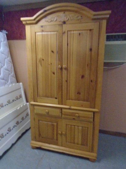 Solid Wood Armoire Cabinet w/ 2 Sets Double Doors & 2 Drawers