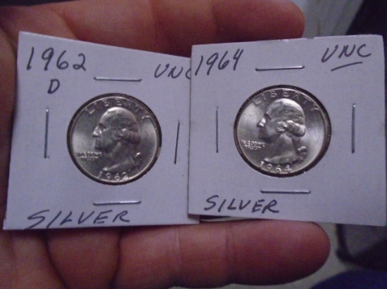 1962 D Mint & 1964 Silver Washington Quarters