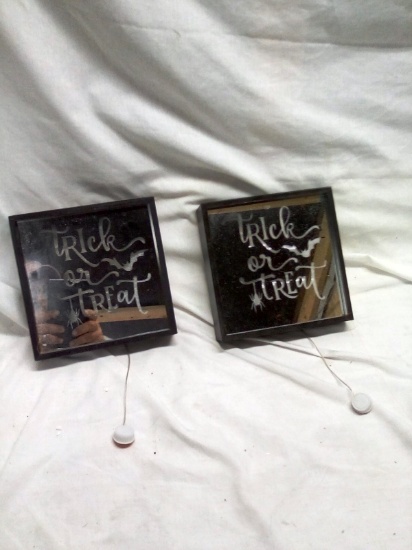 Pair of Light Up Mirrored Trick or Treat Signs