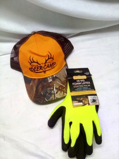 Realtree Snap Back Hat & Hi- Vis Foam Latex Gloves