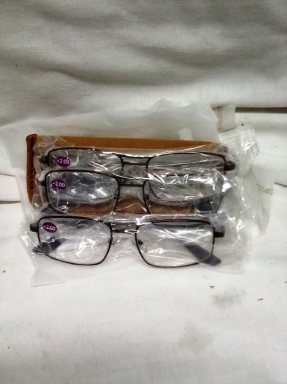 Qty. 3 Pair Wire Rim Prescription Reading Glasses Power +2.0