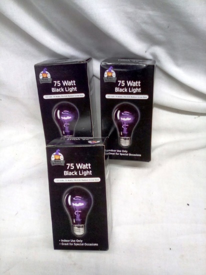 Qty. 3 Black Light Bulbs 75W Each