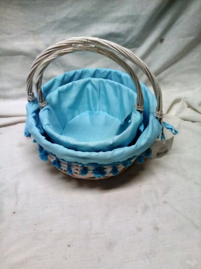 Pair of Woven Baskets with Fabric Liners