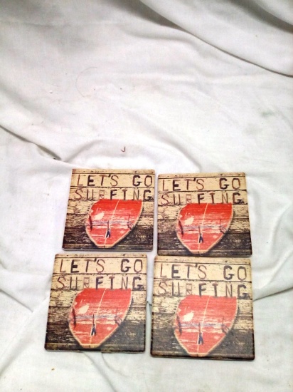 set of 4 Lets go Surfing Coasters