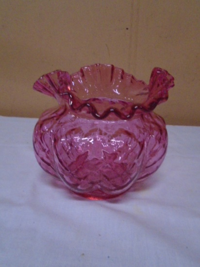 Fenton Art Glass Cranberry Diamond Optic 5" Mellon Vase