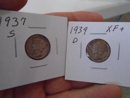 1937 S Mint & 1939 D Mint Mercury Dimes