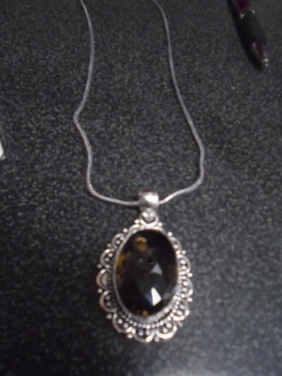 Ladies German Silver and Large Stone Pendant