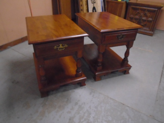 (2) Matching Solid Wood Side Tables w/Drawers