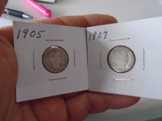 1905 and 1907 Barber Dimes