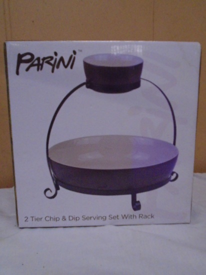 Parini 2 Tier Chip and Dip Serving Set w/Rack