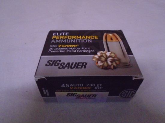 20 Round Box of Sig Sauer V-Crown 45 Auto Pistol Cartridges
