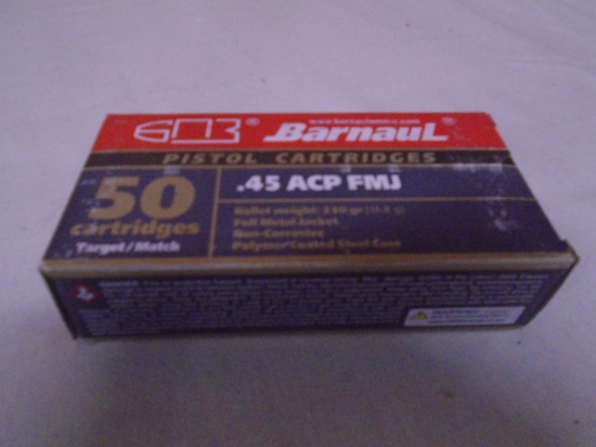 50 Round Box of Barnaul .45 ACP Pistol Cartridges