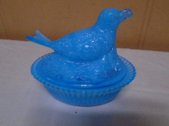 Green Town Glass Bluebird on Nest  Candy Dish